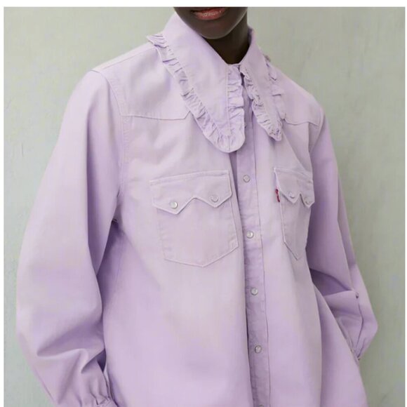 Ganni Tops - Ganni X Levi's Western Cotton Shirt Womens Purple Snap Front Ruffled Relaxed